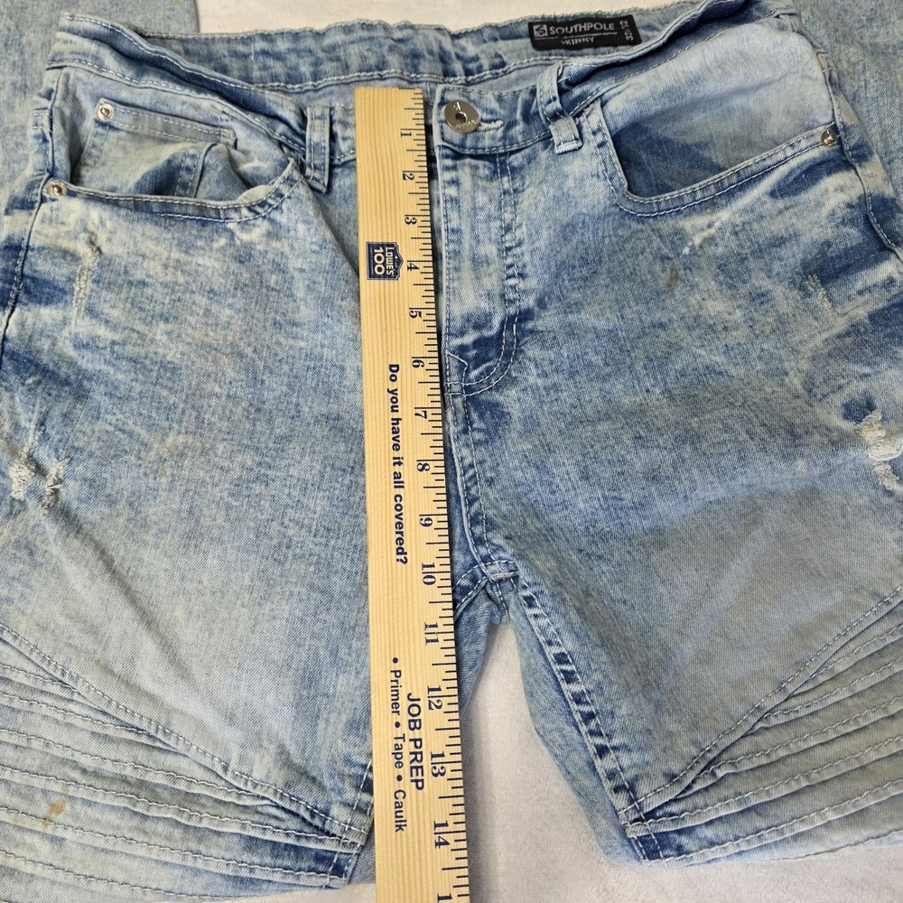 Southpole Mens 32x32 Work Jeans Skinny Moto Ribbed Acid Wash Distressed FLAW - Picture 10 of 16